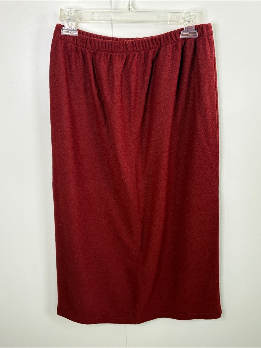 Eileen Fisher 100% Wool Red Burgundy Elastic-Waist Midi Skirt M